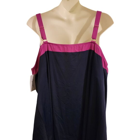 Swimsuits for All 34 Navy Blue Pink Tankini Dress Beach Swim Vacation Summer - Picture 7 of 8
